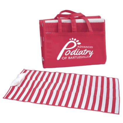 Custom Roll-Up Beach Mat Totes with Pillow - Red/White